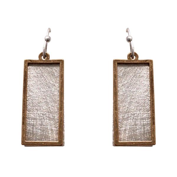 TWO TONE BRUSHED METAL RECTANGLE EARRING