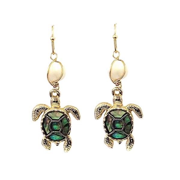 PEARL BEAD SEA TURTLE DANGLE EARRING