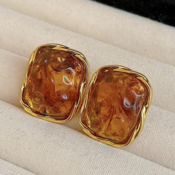 ACETATE RECTANGLE METAL EARRING
