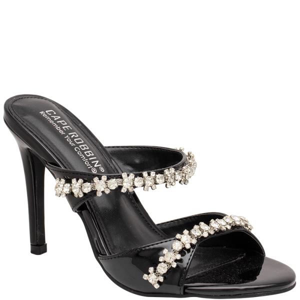 DOUBLE STRAP W RHINESTONE MULE 12 PAIRS