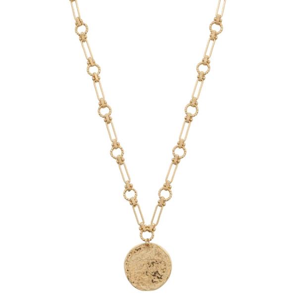 HAMMERED METAL DISC PENDANT CIRCLE OVAL LINK METAL NECKLACE