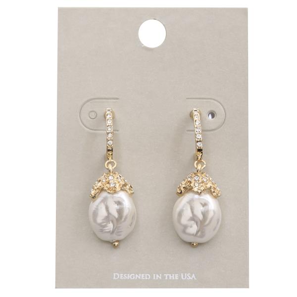 PEARL BEAD RHINESTONE METAL EARRING