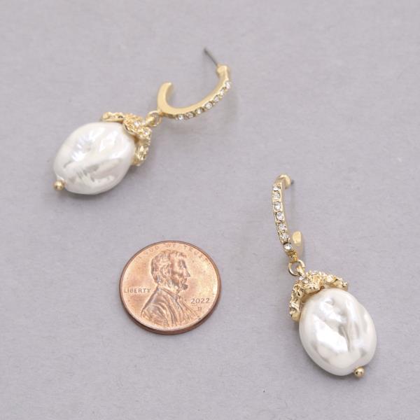 PEARL BEAD RHINESTONE METAL EARRING