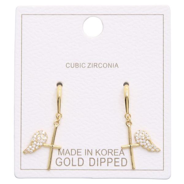 WING CROSS CZ GOLD DIPPED EARRING