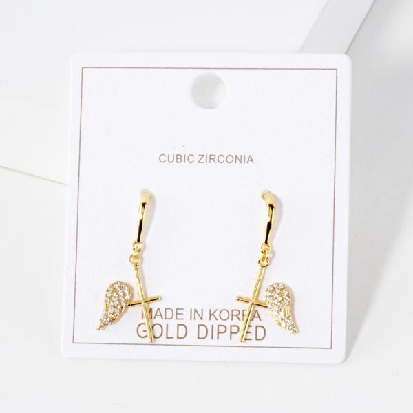 WING CROSS CZ GOLD DIPPED EARRING