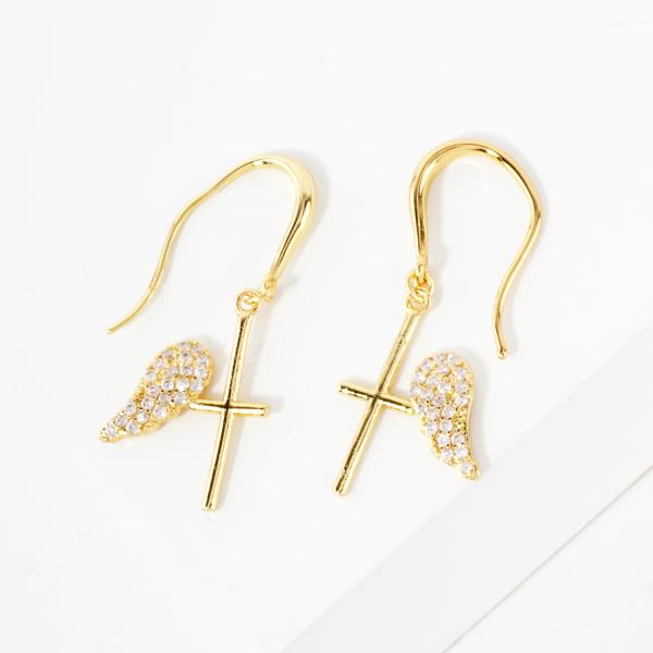 WING CROSS CZ GOLD DIPPED EARRING