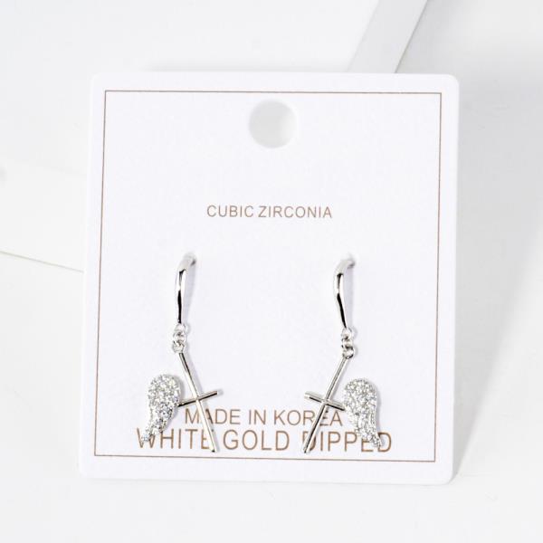 WING CROSS CZ GOLD DIPPED EARRING