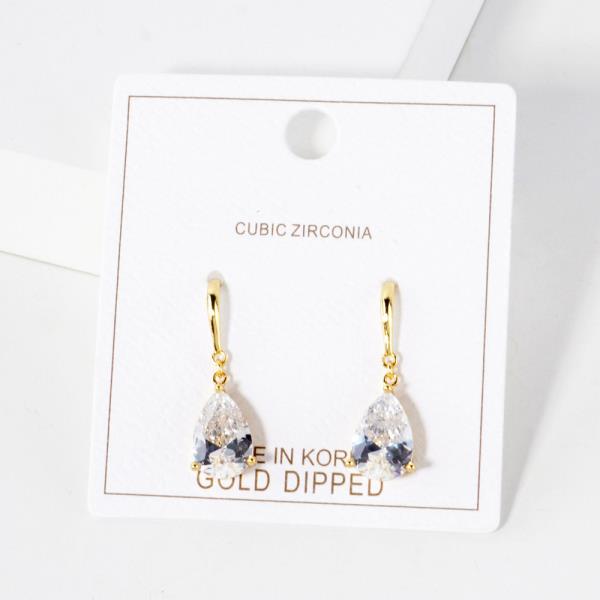 TEARDROP CRYSTAL METAL GOLD DIPPED EARRING