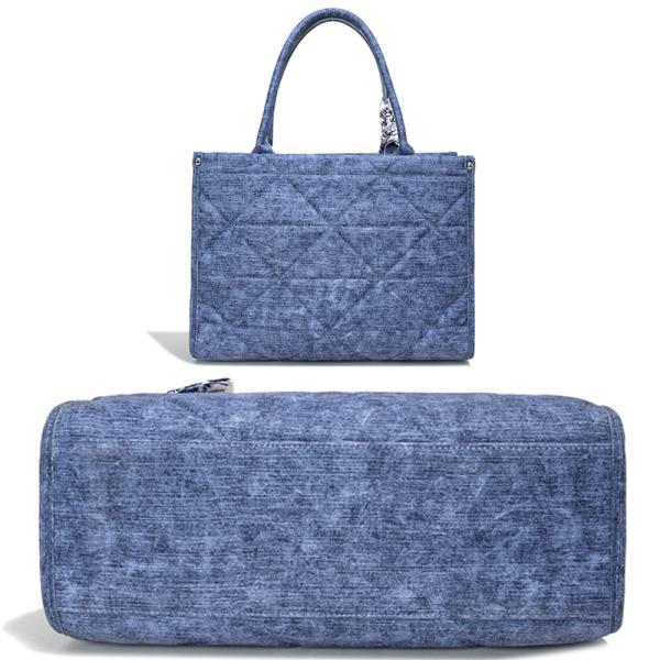 3IN1 TRIANGULAR QUILTED DESIGN SCARF HANDLE SATCHEL W MATCHING BAG AND WALLET SET