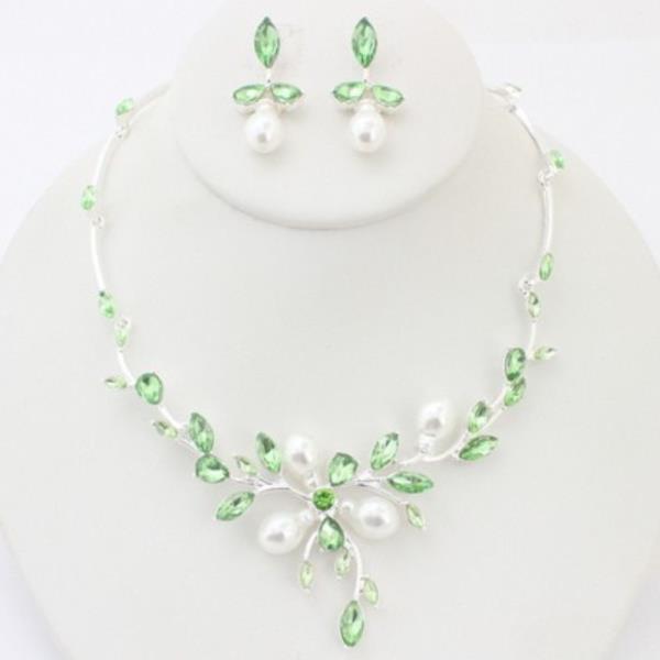 PEARL BEAD RHINESTONE LEAF PATTERN NECKLACE