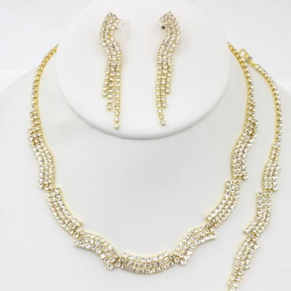 WAVY META RHINESTONE BRACELET NECKLACE SET