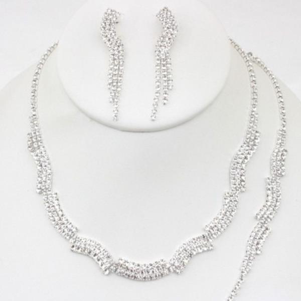 WAVY META RHINESTONE BRACELET NECKLACE SET