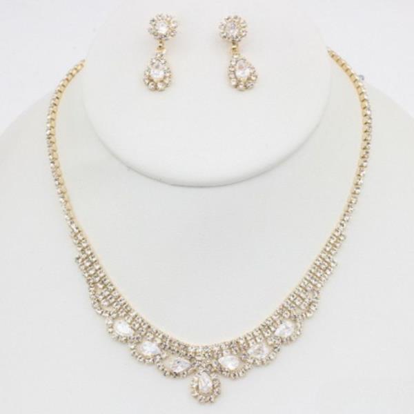 TEARDROP RHINESTONE METAL NECKLACE