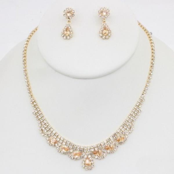TEARDROP RHINESTONE METAL NECKLACE
