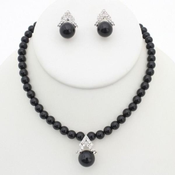 BALL BEAD RHINESTONE ACCENT NECKLACE