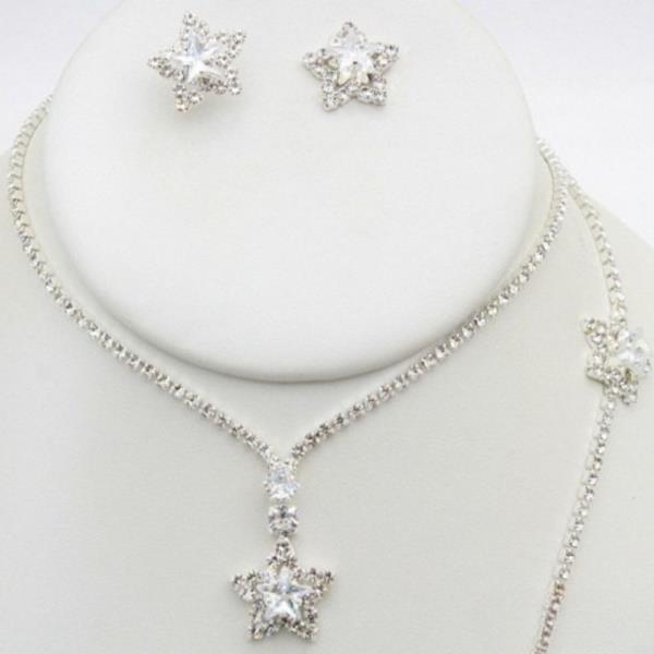 STAR CHARM RHINESTONE METAL BRACELET NECKLACE SET