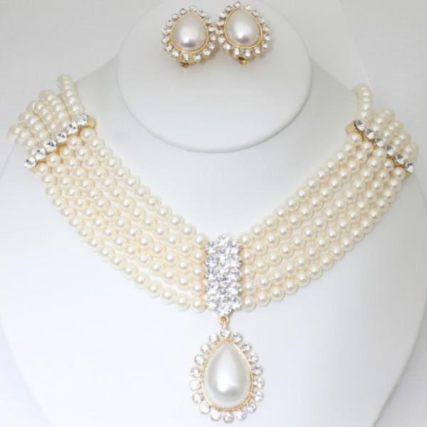 TEARDROP PENDANT PEARL BEAD CHUNKY NECKLACE
