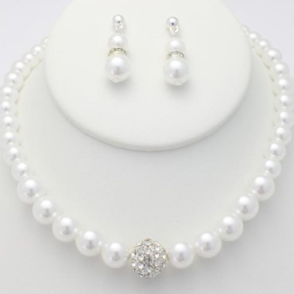 RHINESTONE BALL BEAD PEARL BEAD NECKLACE