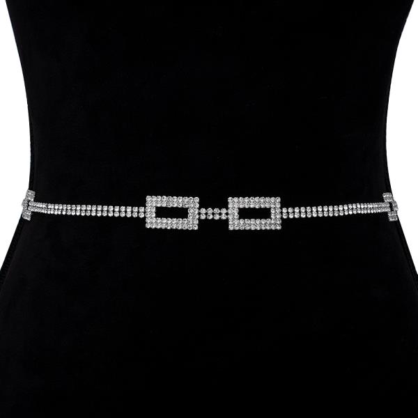 RHINESTONE RECTANGLE HOOK BELT