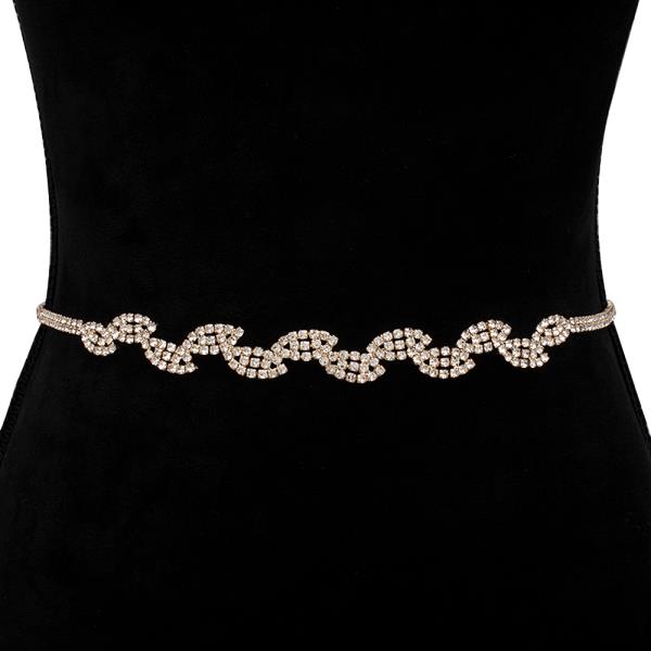 RHINESTONE LEAF PATTERN HOOK BELT