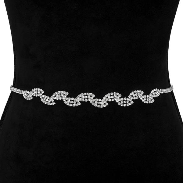 RHINESTONE LEAF PATTERN HOOK BELT