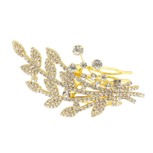 LEAF PATTERN RHINESTONE METAL HAIR COMB