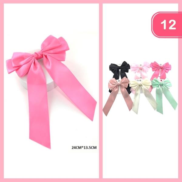 SILK RIBBON HAIR BOW PIN (12 UNITS)