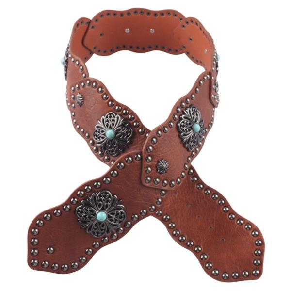 Y2K WESTERN FAUX LEATHER TQ STONE BELT