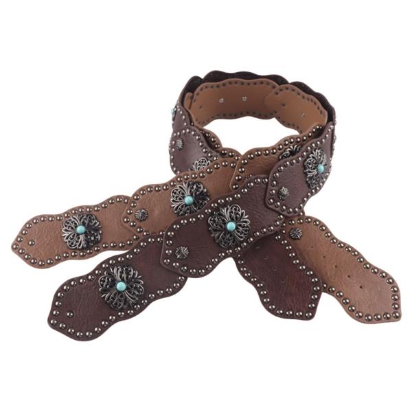 Y2K WESTERN FAUX LEATHER TQ STONE BELT