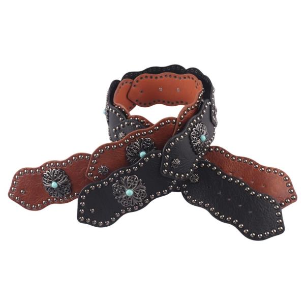 Y2K WESTERN FAUX LEATHER TQ STONE BELT