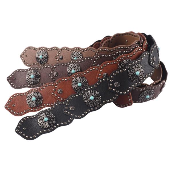 Y2K WESTERN FAUX LEATHER TQ STONE BELT
