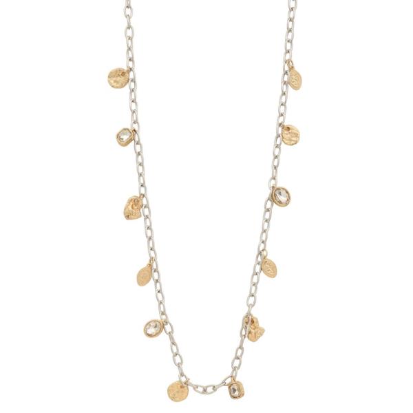 TWO TONE CRYSTAL CHARM STATION NECKLACE