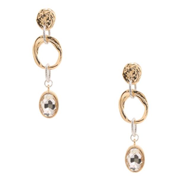 OVAL CRYSTAL CIRCLE LINK DANGLE EARRING