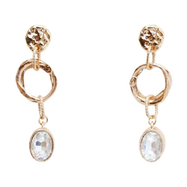 OVAL CRYSTAL CIRCLE LINK DANGLE EARRING