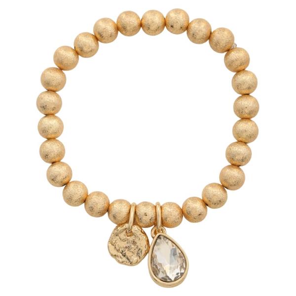 CRYSTAL TEARDROP HAMMERED METAL BALL BEAD BRACELET