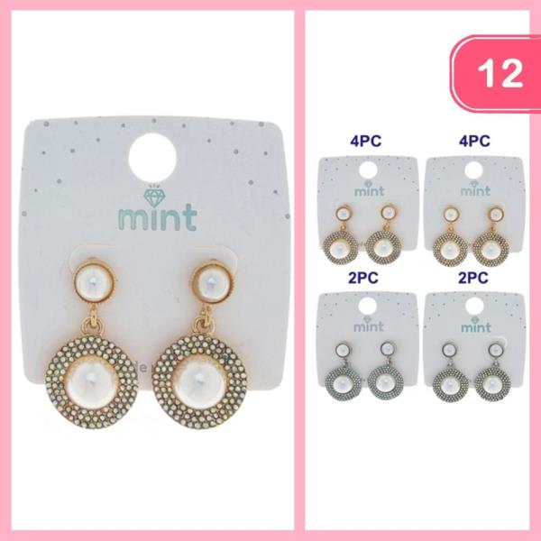 RHINESTONE ROUND DANGLE EARRINGS (12 UNITS)