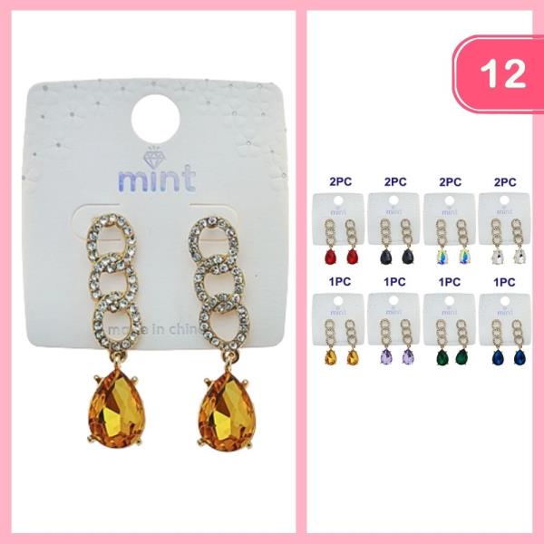 RHINESTONE DANGLE EARRINGS (12 UNITS)