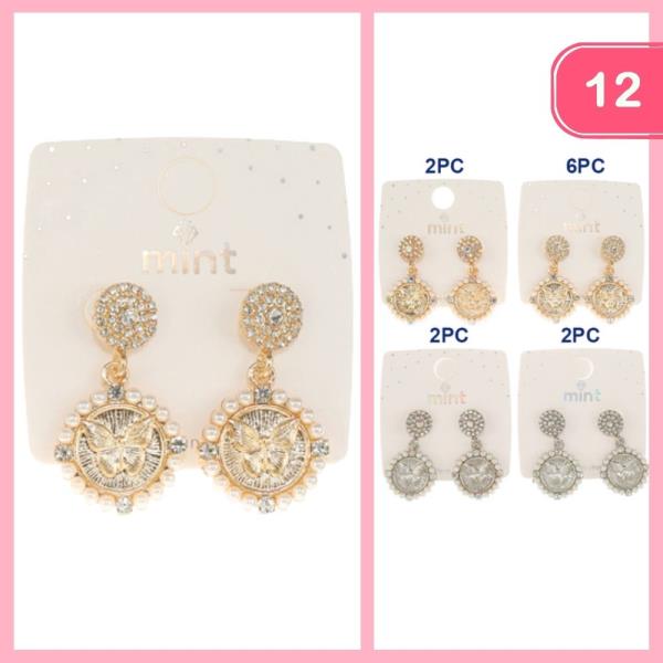RHINESTONE PEARL BUTTERFLY ROUND EARRINGS (12 UNITS)