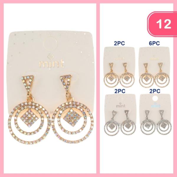 RHINESTONE LAYERED ROUND DANGLE EARRINGS (12 UNITS)