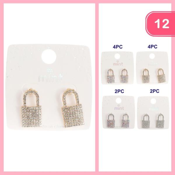 RHINESTONE LOCK EARRING (12 UNITS)