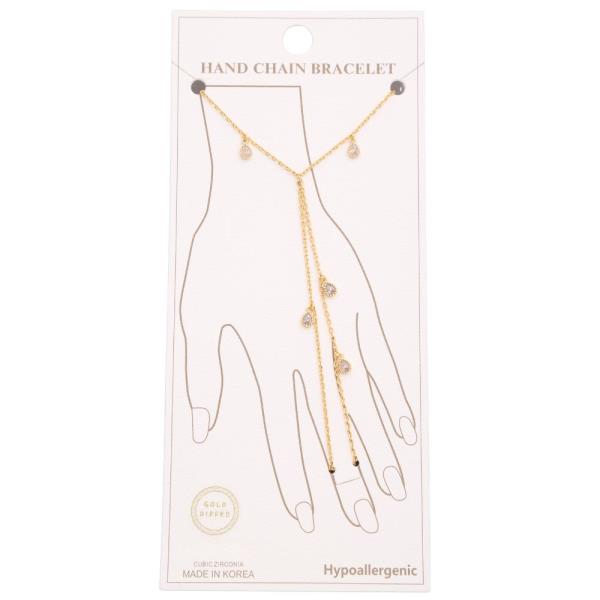 TEARDROP CRYSTAL GOLD DIPPED HAND CHAIN BRACELET