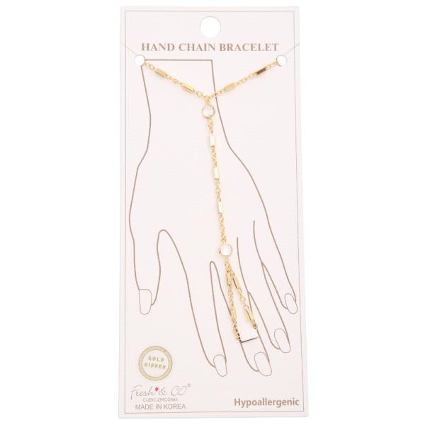 CRYSTAL METAL GOLD DIPPED HAND CHAIN BRACELET