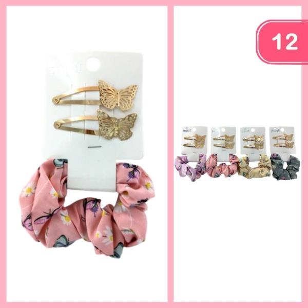 BUTTERFLY SNAP HAIR PIN AND SCRUNCHIE SET (12 UNITS)