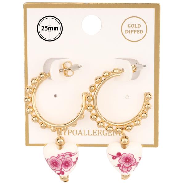 BALLCHAIN CERAMIC HEART HOOP EARRING