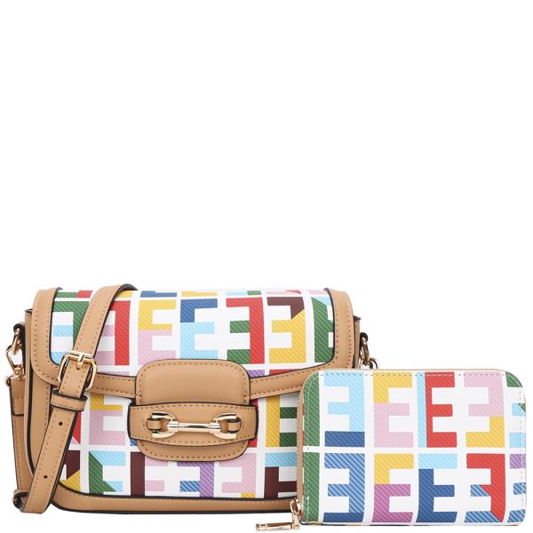 2IN1 PATTERN PRINT CROSSBODY W WALLET SET
