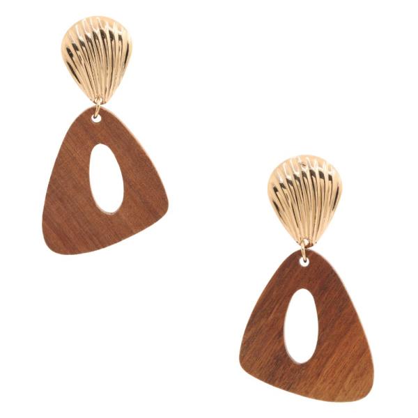 WOODEN SHAPE METAL DANGLE EARRING