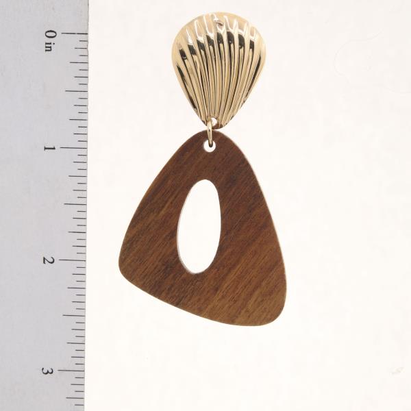 WOODEN SHAPE METAL DANGLE EARRING