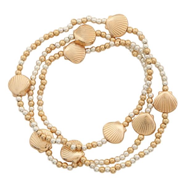 SEASHELL BALL BEAD BRACELET SET