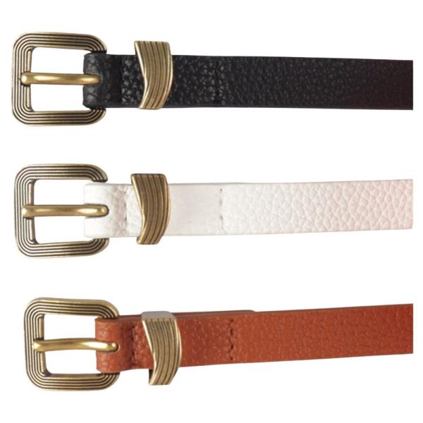 FAUX LEATHER TEXTURED METAL BUCKLE SLIM BELT SET