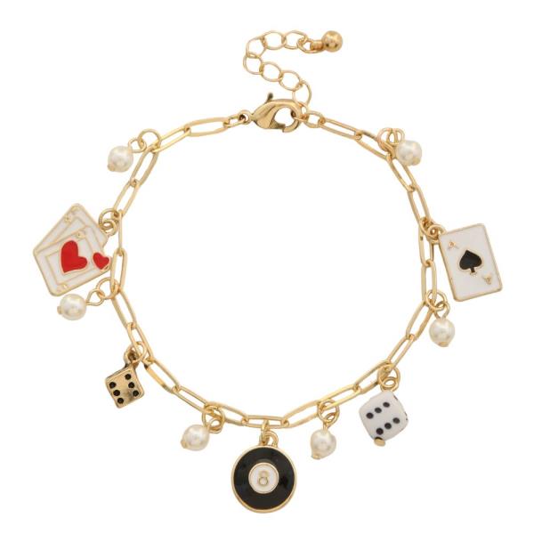 PLAYING CARDS DICE CHARMS PEARL BEAD BRACELET